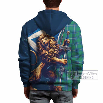 Irvine Tartan Family Crest Hoodie with Scottish Majestic Lion