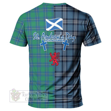 Irvine Tartan T-Shirt Happy St. Andrew's Day Half Tartan Style