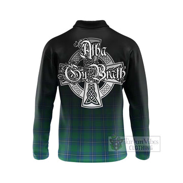 Irvine Tartan Long Sleeve Polo Shirt Featuring Alba Gu Brath Family Crest Celtic Inspired