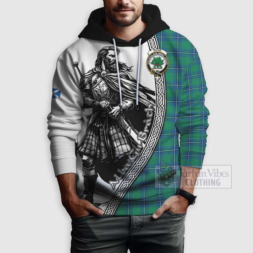 Tartan Vibes Clothing Irvine Tartan Clan Crest Hoodie with Highlander Warrior Celtic Style