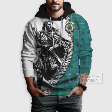 Irvine Tartan Clan Crest Hoodie with Highlander Warrior Celtic Style