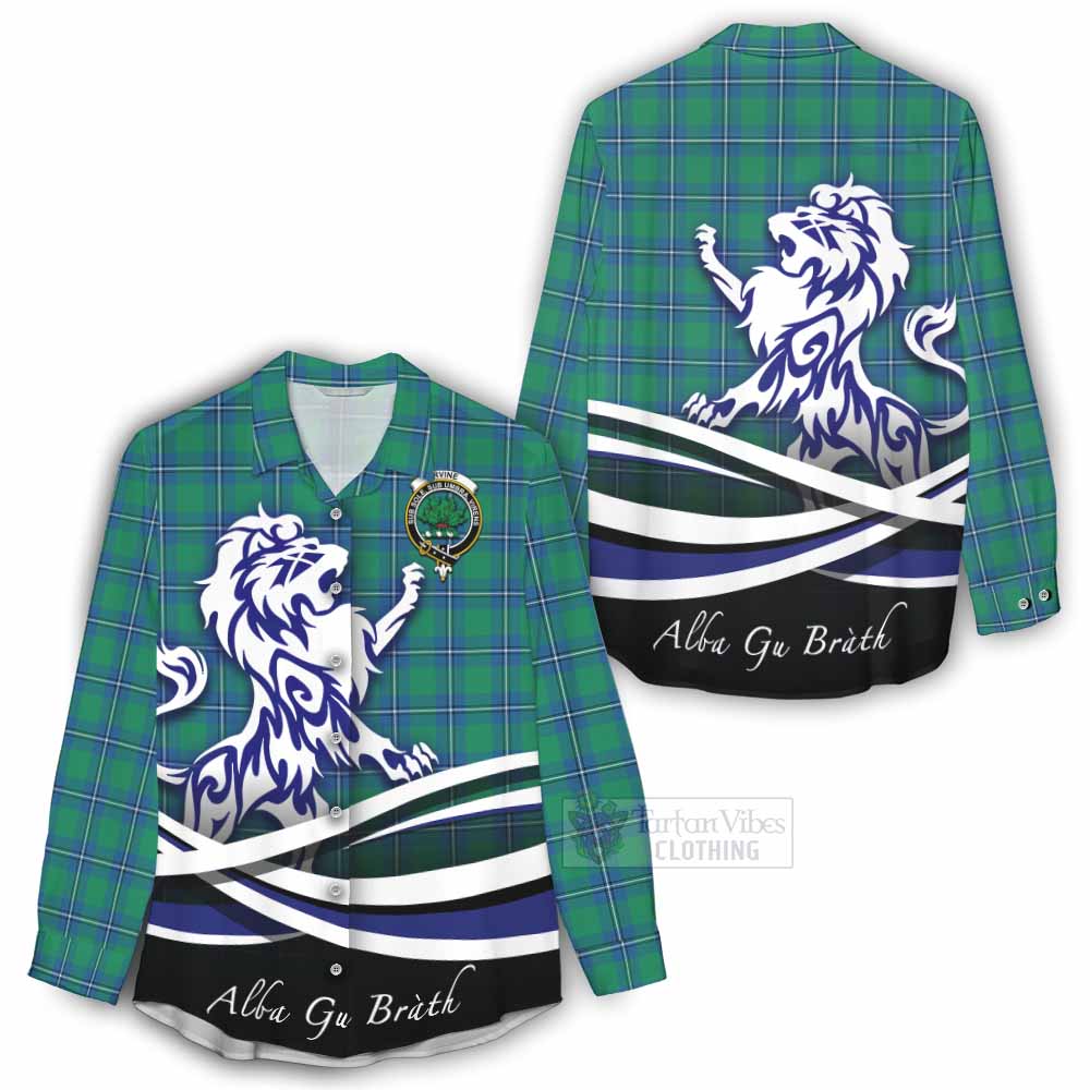 Tartan Vibes Clothing Irvine Tartan Women's Casual Shirt with Alba Gu Brath Regal Lion Emblem