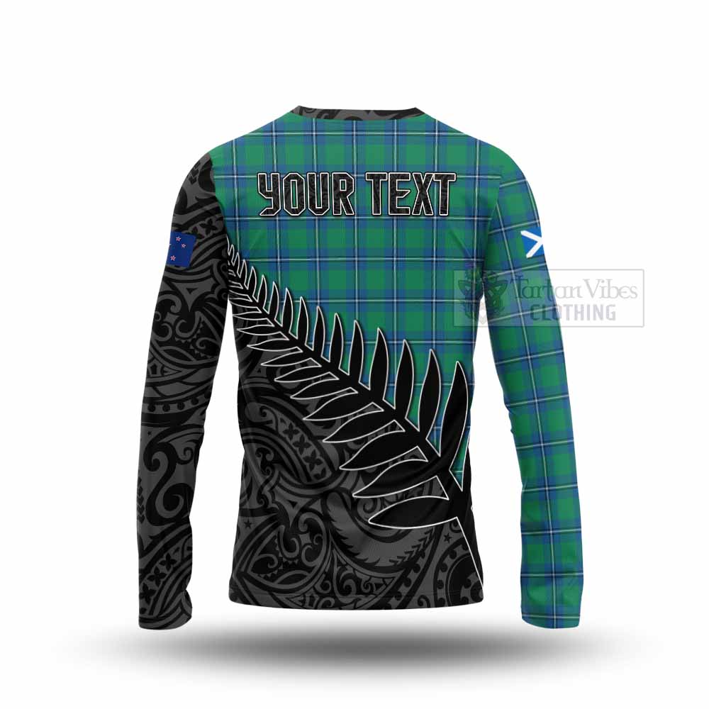 Tartan Vibes Clothing Irvine Crest Tartan Long Sleeve T-Shirt with New Zealand Silver Fern Half Style