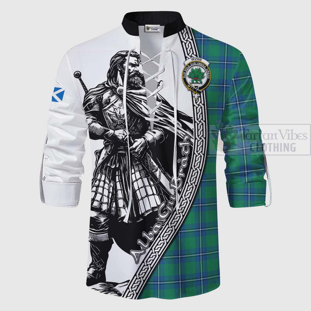 Tartan Vibes Clothing Irvine Tartan Clan Crest Ghillie Kilt Shirt with Highlander Warrior Celtic Style