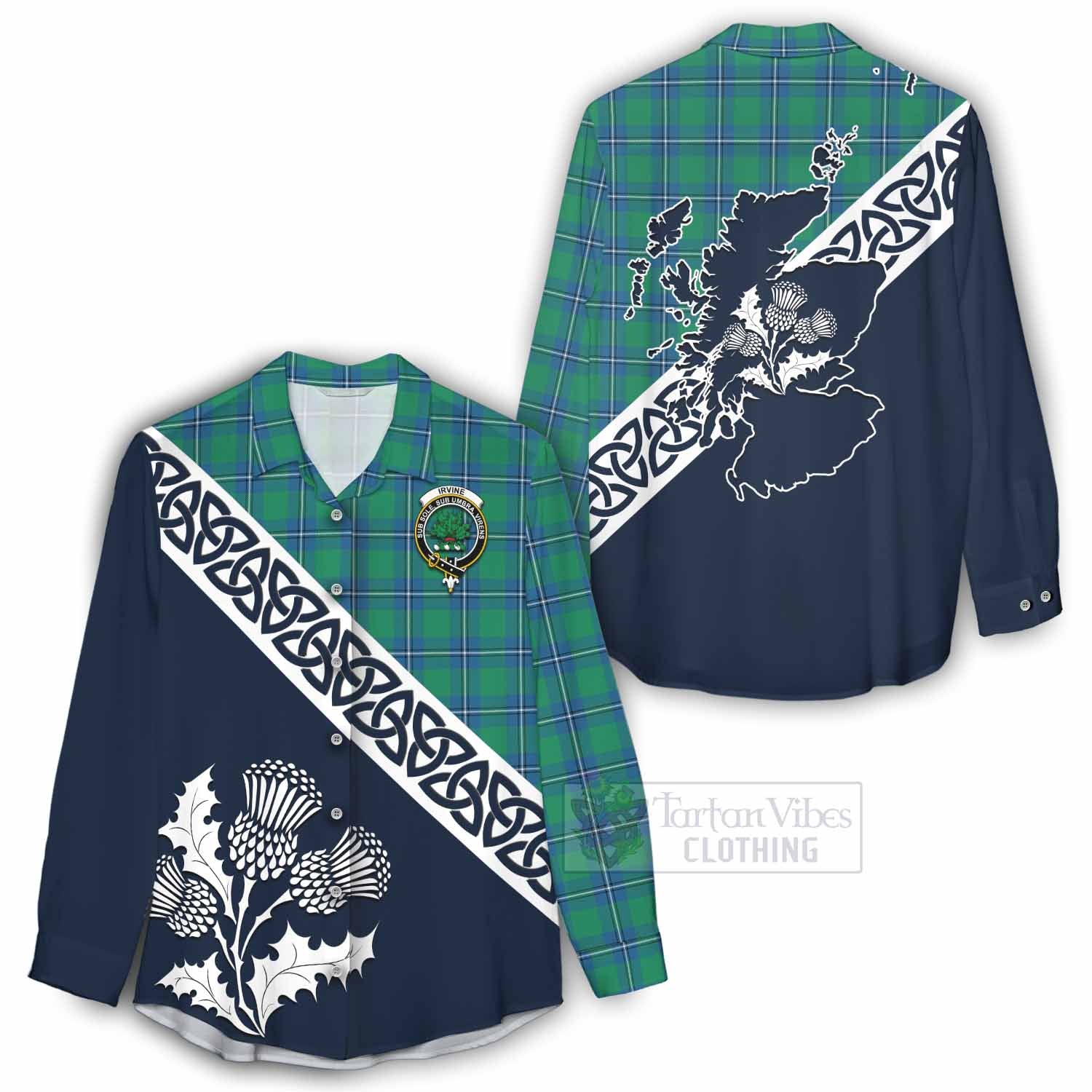 Tartan Vibes Clothing Irvine Tartan Women's Casual Shirt Featuring Thistle and Scotland Map