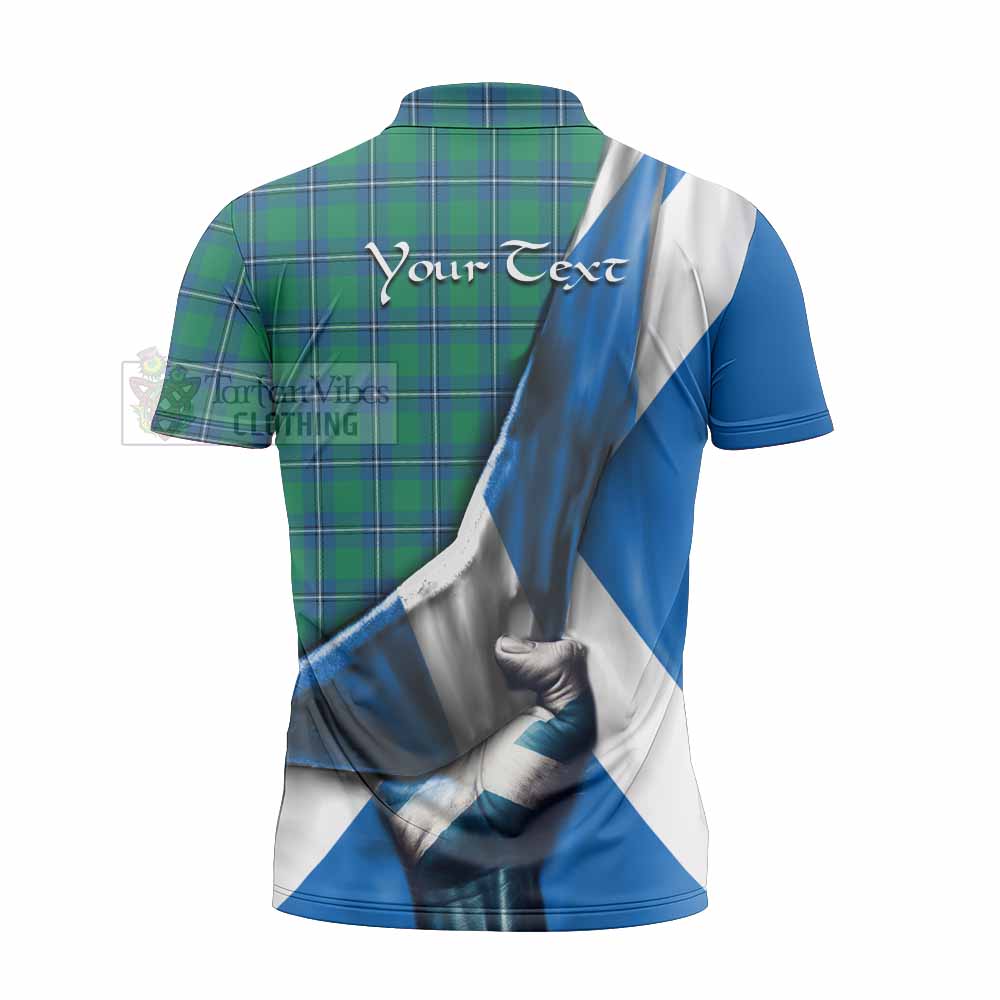 Tartan Vibes Clothing Irvine Tartan Zipper Polo Shirt with Family Crest Scotland Patriotic Style