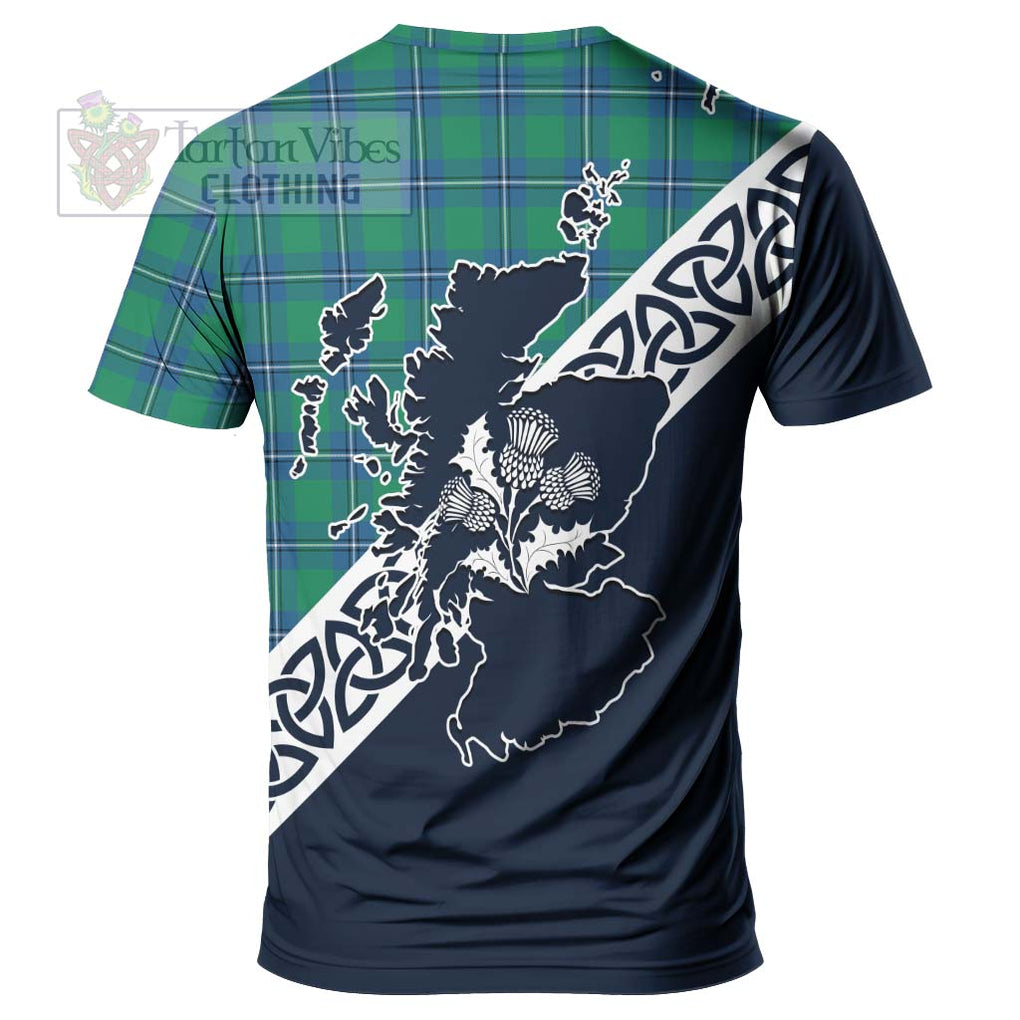 Irvine Tartan T-Shirt Featuring Thistle and Scotland Map