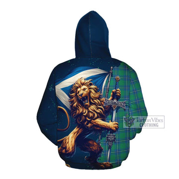 Irvine Tartan Family Crest Cotton Hoodie with Scottish Majestic Lion