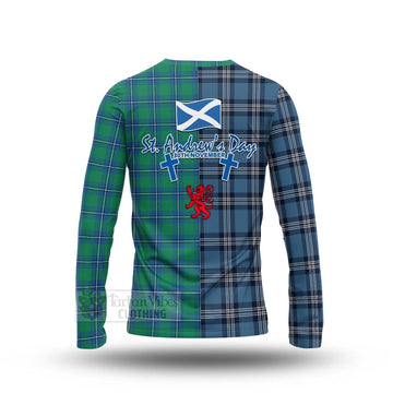 Irvine Tartan Long Sleeve T-Shirt Happy St. Andrew's Day Half Tartan Style