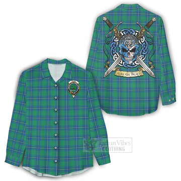 Irvine Tartan Women's Casual Shirt with Family Crest Celtic Skull Style