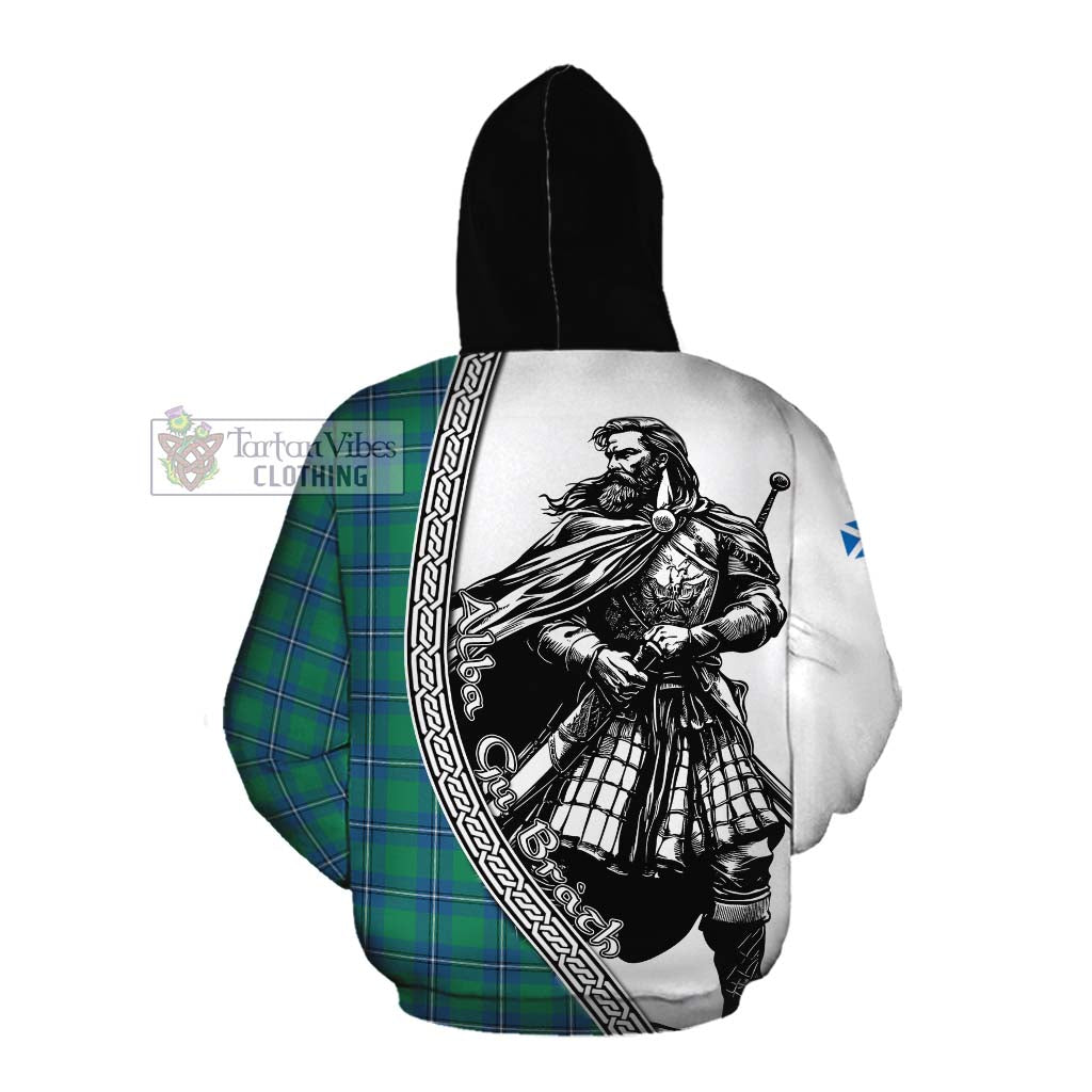 Tartan Vibes Clothing Irvine Tartan Clan Crest Cotton Hoodie with Highlander Warrior Celtic Style