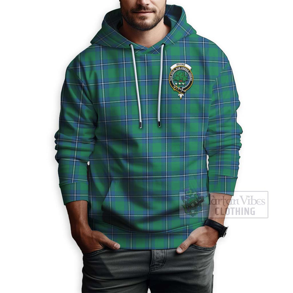 Tartan Vibes Clothing Irvine Tartan Hoodie with Family Crest and Bearded Skull Holding Bottles of Whiskey