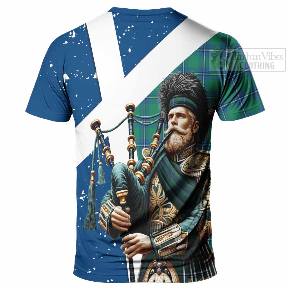 Tartan Vibes Clothing Irvine Tartan T-Shirt with Family Crest Scottish Bagpiper Vibes