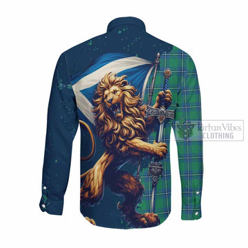 Irvine Tartan Family Crest Long Sleeve Button Shirt with Scottish Majestic Lion