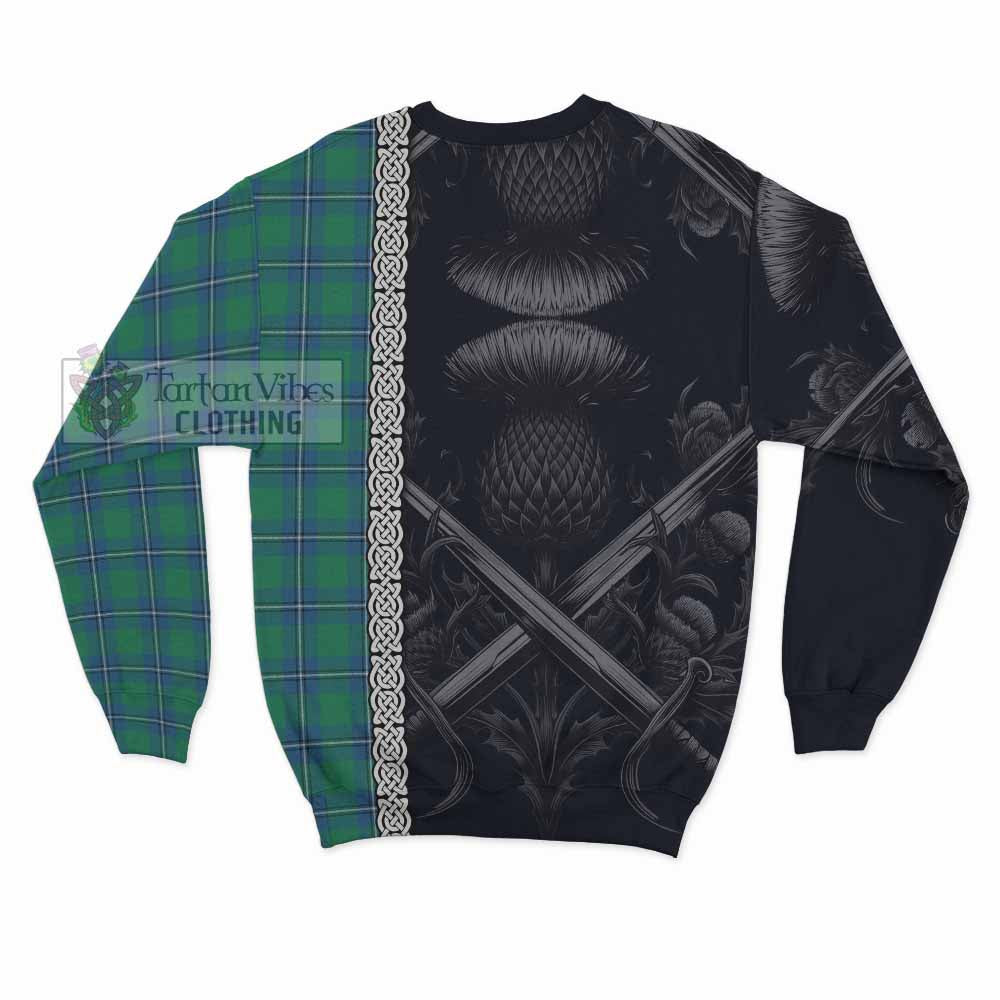 Tartan Vibes Clothing Irvine Tartan Sweatshirt with Family Crest Cross Sword Thistle Celtic Vibes