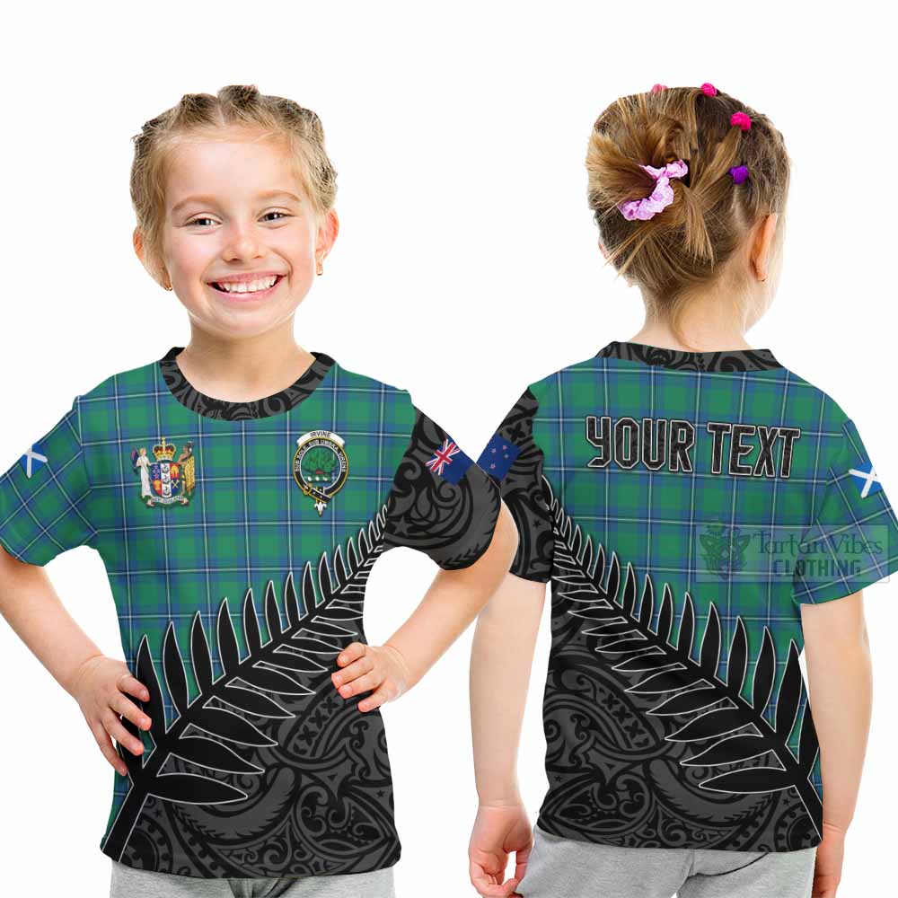 Tartan Vibes Clothing Irvine Crest Tartan Kid T-Shirt with New Zealand Silver Fern Half Style