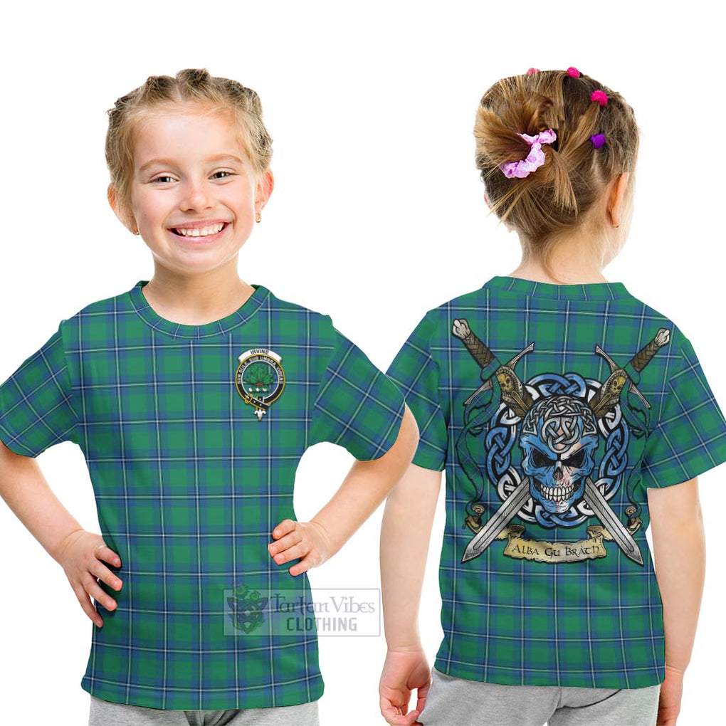 Irvine Tartan Kid T-Shirt with Family Crest Celtic Skull Style - Tartan Vibes Clothing