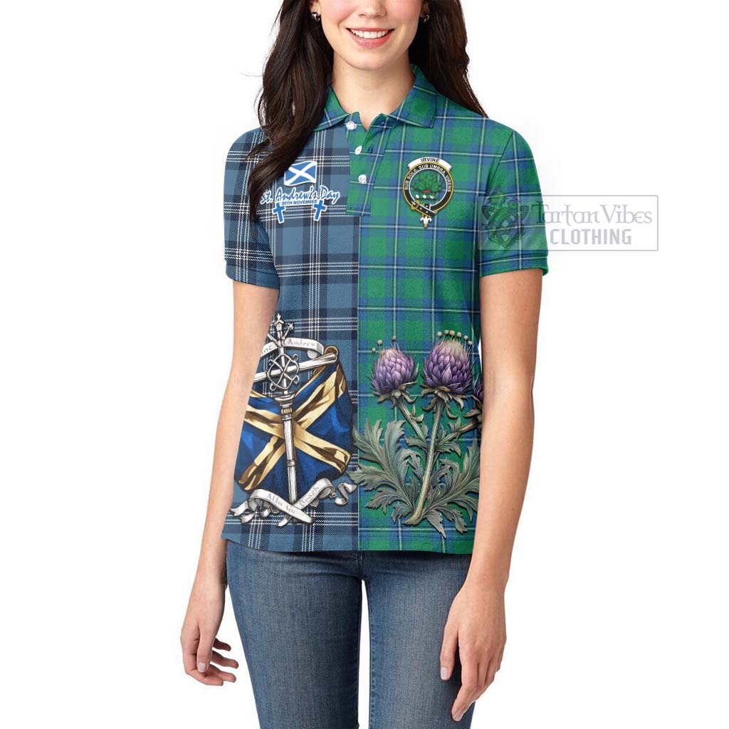 Tartan Vibes Clothing Irvine Tartan Women's Polo Shirt Happy St. Andrew's Day Half Tartan Style