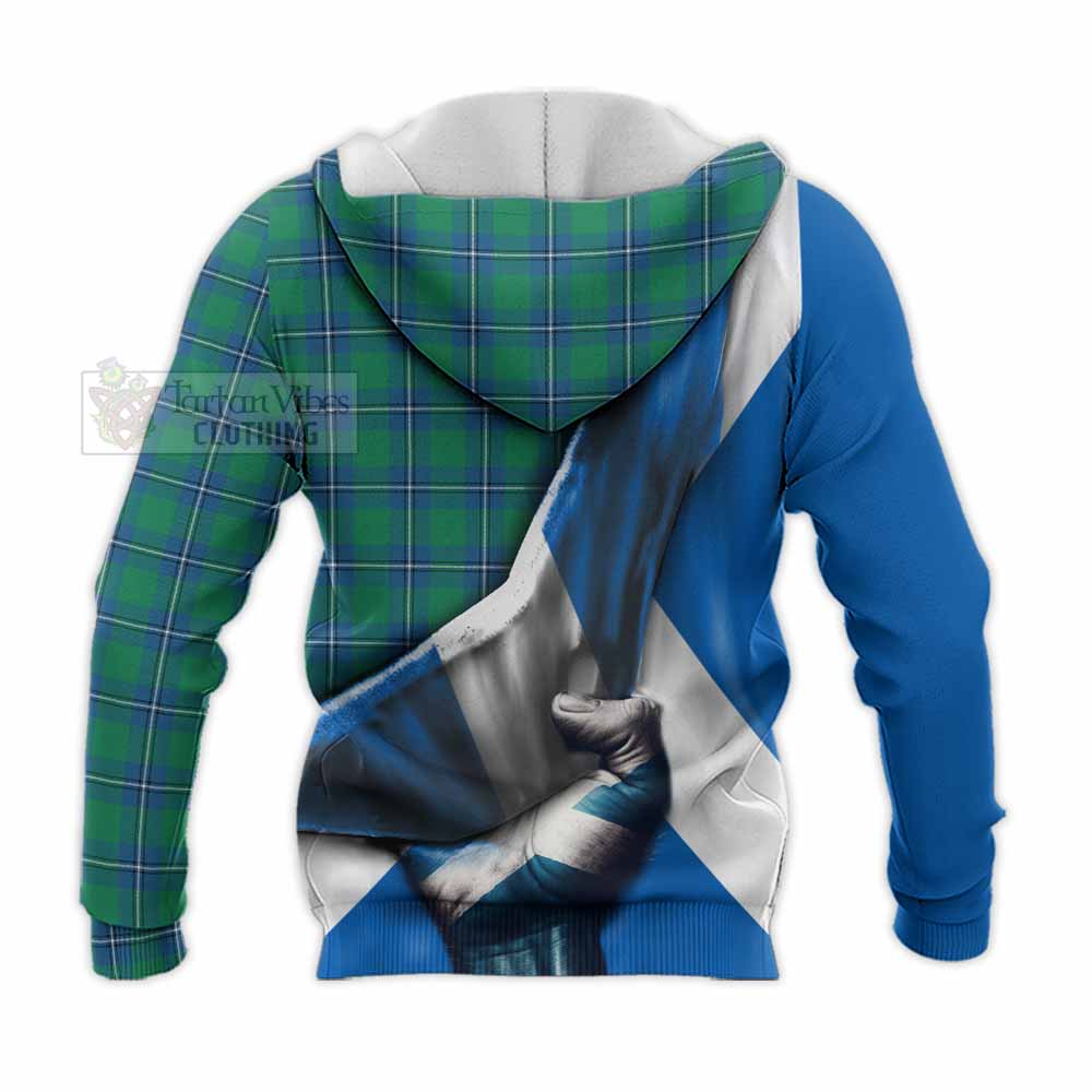 Tartan Vibes Clothing Irvine Tartan Knitted Hoodie with Family Crest Scotland Patriotic Style