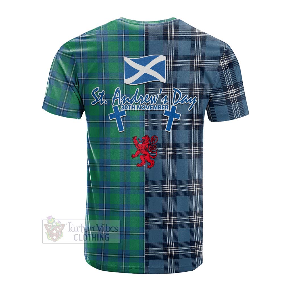 Tartan Vibes Clothing Irvine Tartan Cotton T-shirt Happy St. Andrew's Day Half Tartan Style