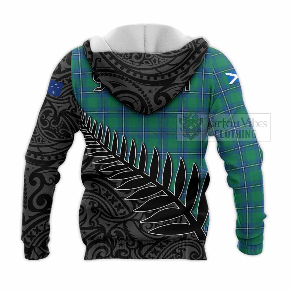 Tartan Vibes Clothing Irvine Crest Tartan Knitted Hoodie with New Zealand Silver Fern Half Style