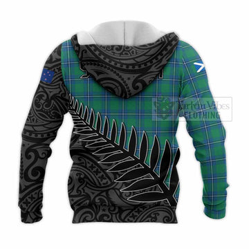 Irvine Crest Tartan Knitted Hoodie with New Zealand Silver Fern Half Style