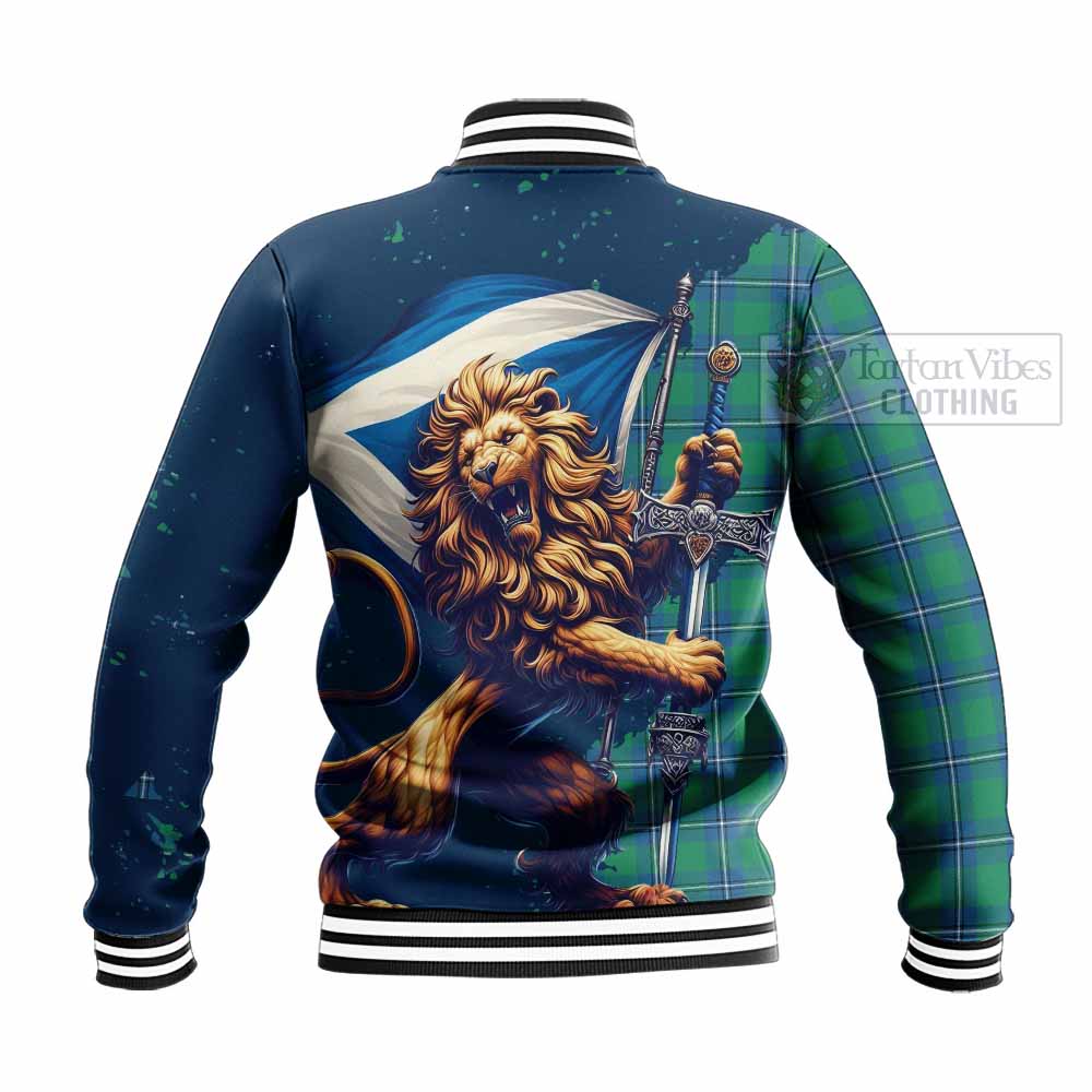 Tartan Vibes Clothing Irvine Tartan Family Crest Baseball Jacket with Scottish Majestic Lion