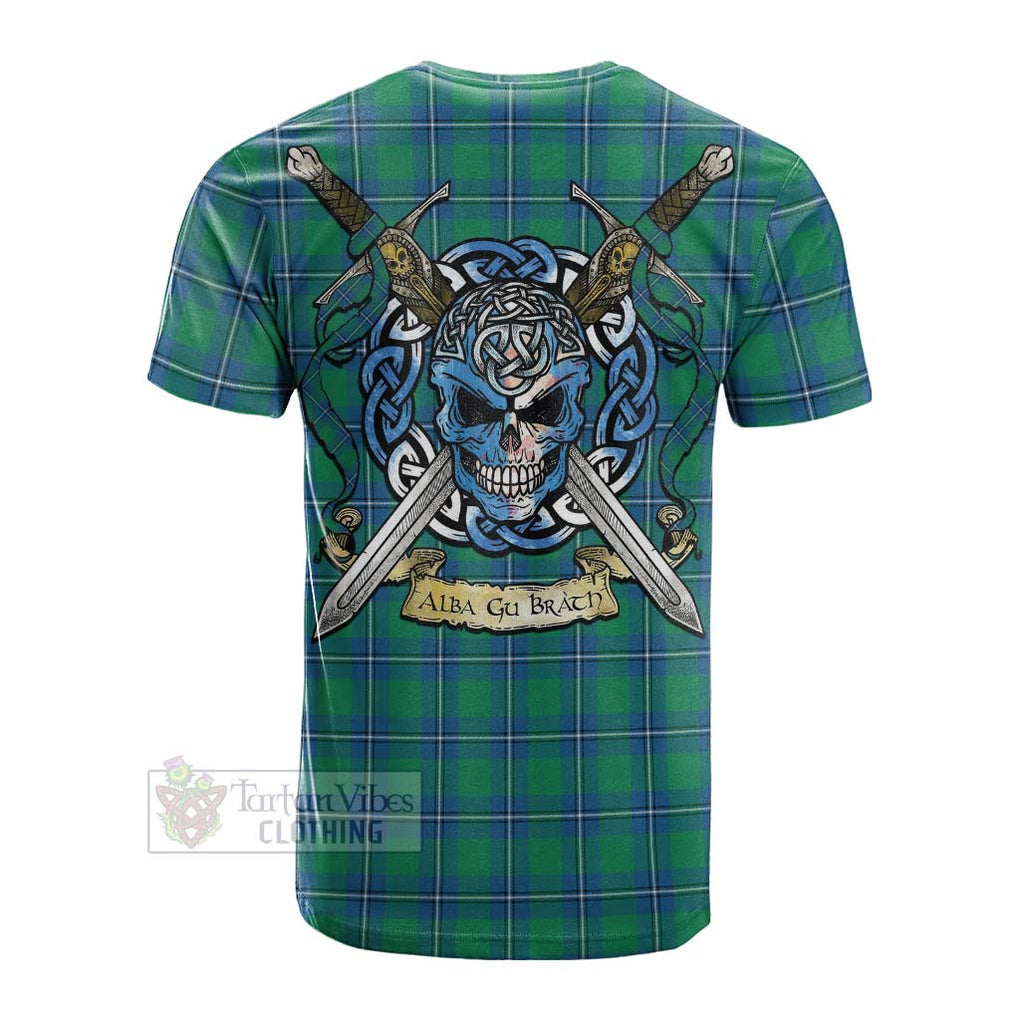 Tartan Vibes Clothing Irvine Tartan Cotton T-shirt with Family Crest Celtic Skull Style