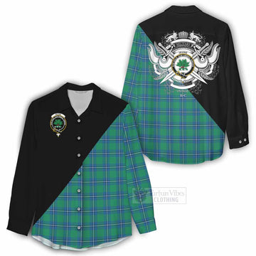 Irvine Tartan Women's Casual Shirt with Family Crest and Military Logo Style