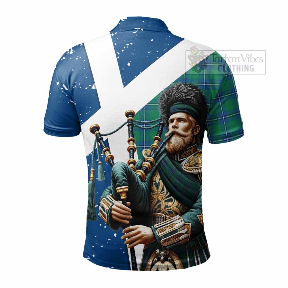 Tartan Vibes Clothing Irvine Tartan Polo Shirt with Family Crest Scottish Bagpiper Vibes