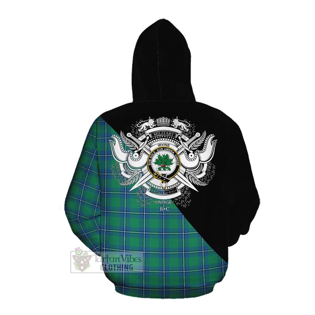 Tartan Vibes Clothing Irvine Tartan Cotton Hoodie with Family Crest and Military Logo Style