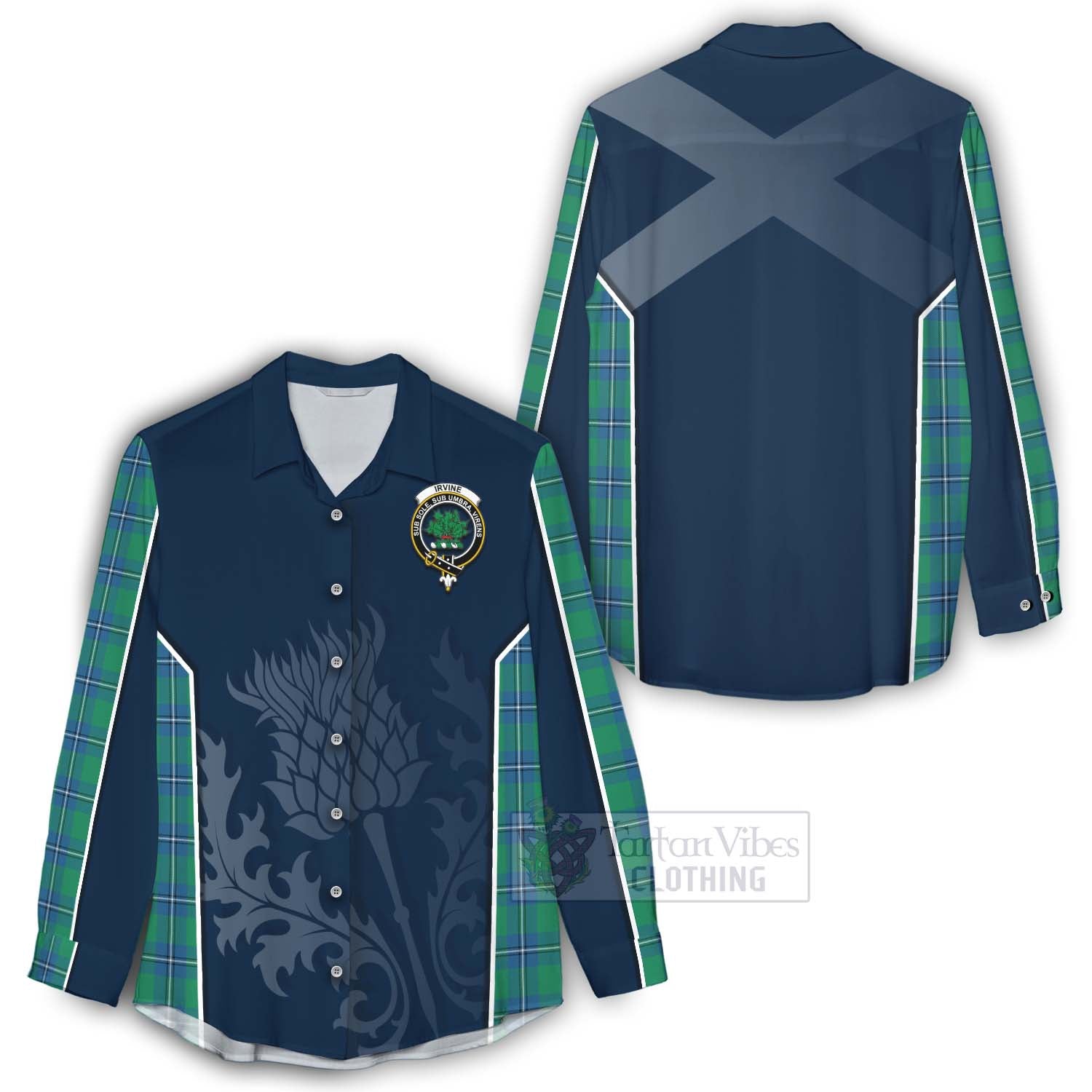 Tartan Vibes Clothing Irvine Tartan Women's Casual Shirt with Family Crest and Scottish Thistle Vibes Sport Style