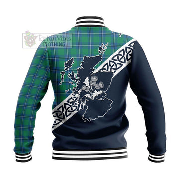 Irvine Tartan Baseball Jacket Featuring Thistle and Scotland Map