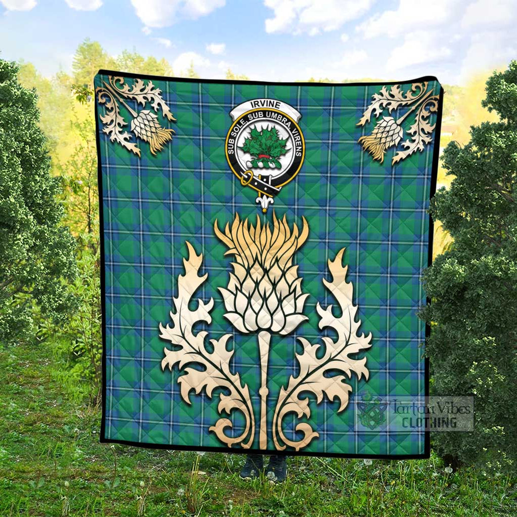 Tartan Vibes Clothing Irvine Tartan Quilt with Family Crest and Golden Thistle Style