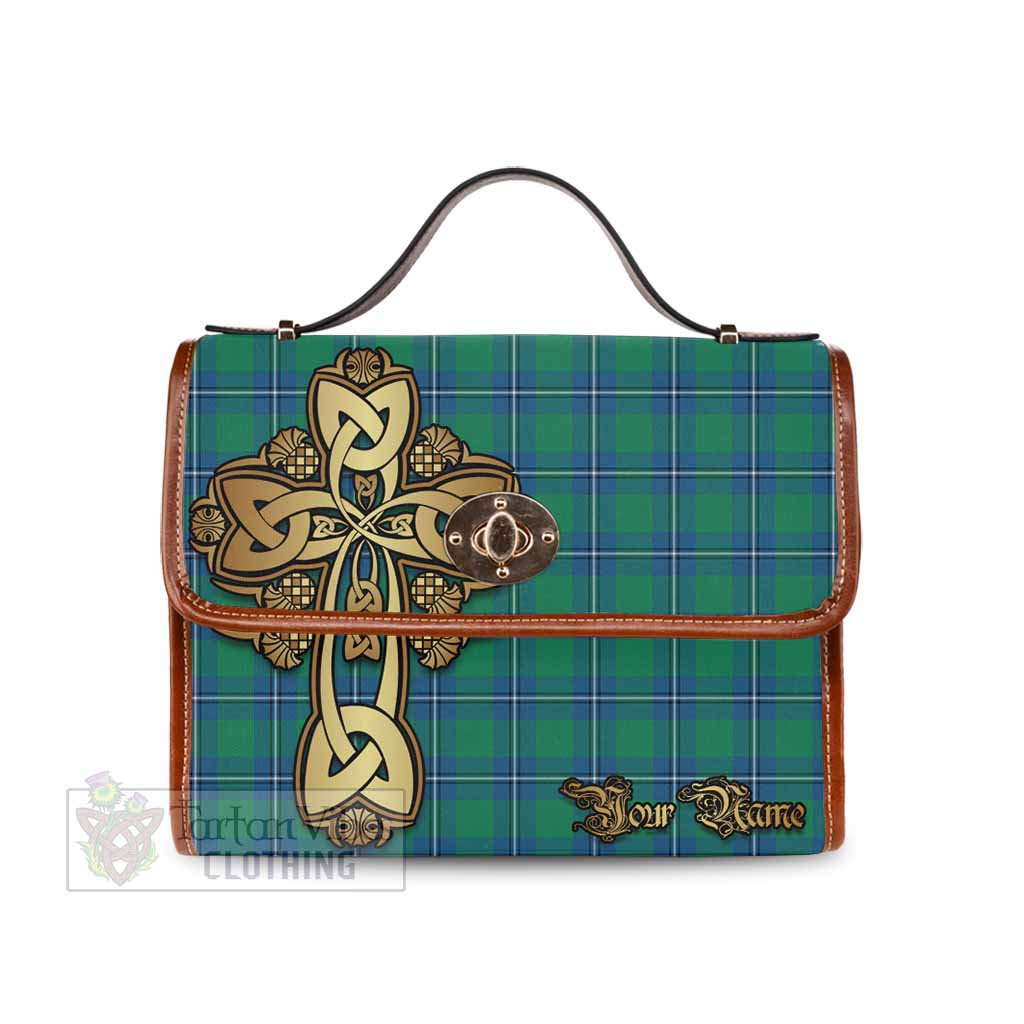 Tartan Vibes Clothing Irvine Tartan Waterproof Canvas Bag Golden Thistle Celtic Cross Style