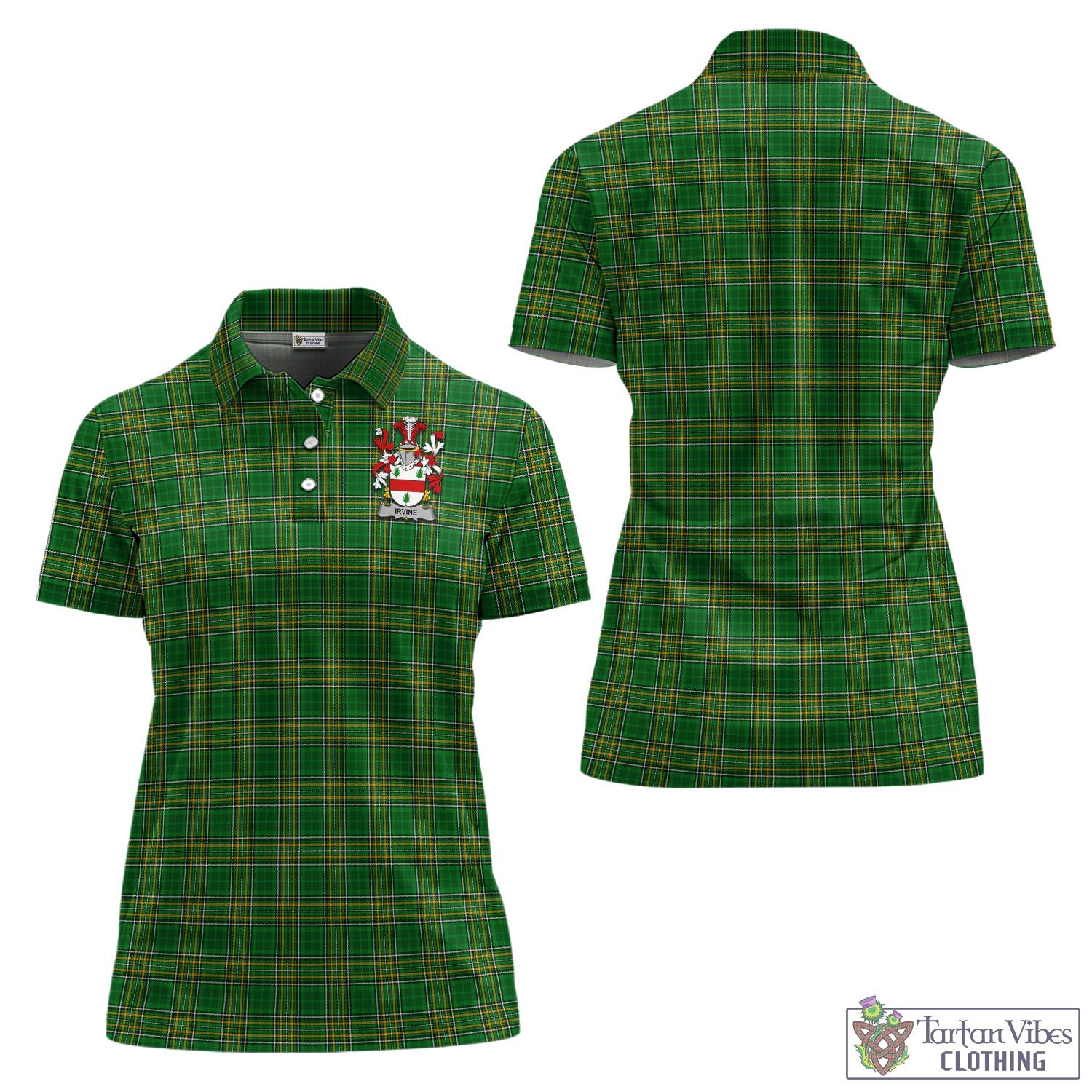 Irvine Irish Clan Tartan Women's Polo Shirt with Coat of Arms - Tartan Vibes Clothing