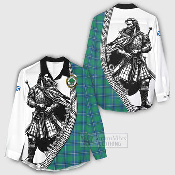 Irvine Tartan Clan Crest Women's Casual Shirt with Highlander Warrior Celtic Style