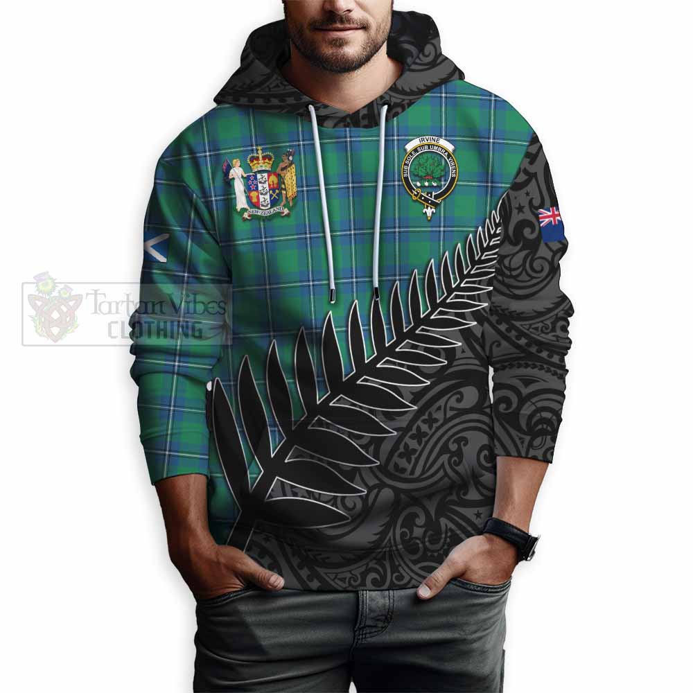 Tartan Vibes Clothing Irvine Crest Tartan Hoodie with New Zealand Silver Fern Half Style