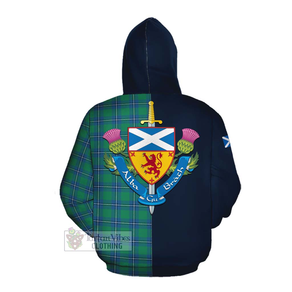 Tartan Vibes Clothing Irvine Tartan Cotton Hoodie Alba with Scottish Lion Royal Arm Half Style