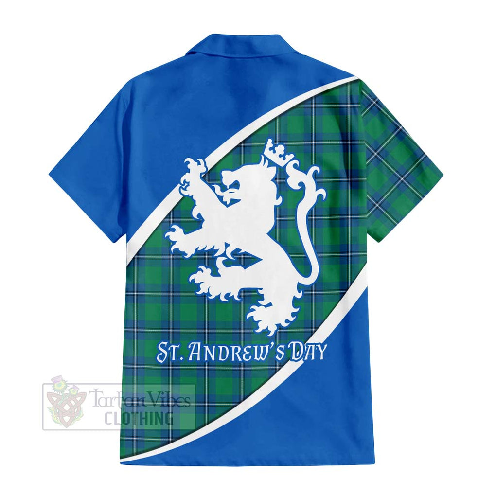 Tartan Vibes Clothing Irvine Family Crest Tartan Short Sleeve Button Shirt Celebrate Saint Andrew's Day in Style