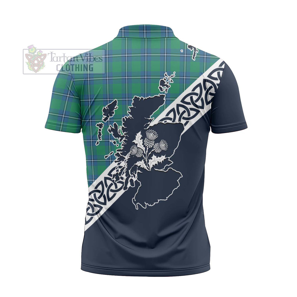 Tartan Vibes Clothing Irvine Tartan Zipper Polo Shirt Featuring Thistle and Scotland Map