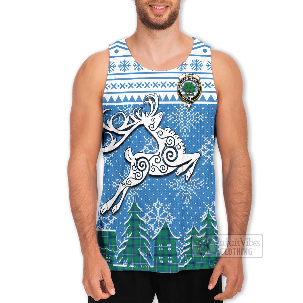 Tartan Vibes Clothing Irvine Clan Christmas Men's Tank Top Celtic Reindeer Style