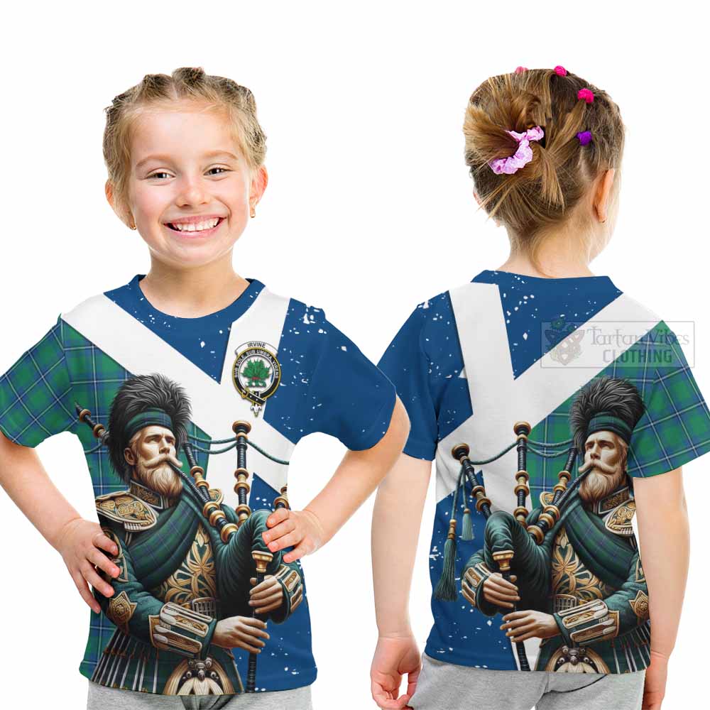 Tartan Vibes Clothing Irvine Tartan Kid T-Shirt with Family Crest Scottish Bagpiper Vibes