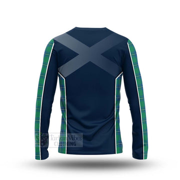 Irvine Tartan Long Sleeve T-Shirt with Family Crest and Scottish Thistle Vibes Sport Style