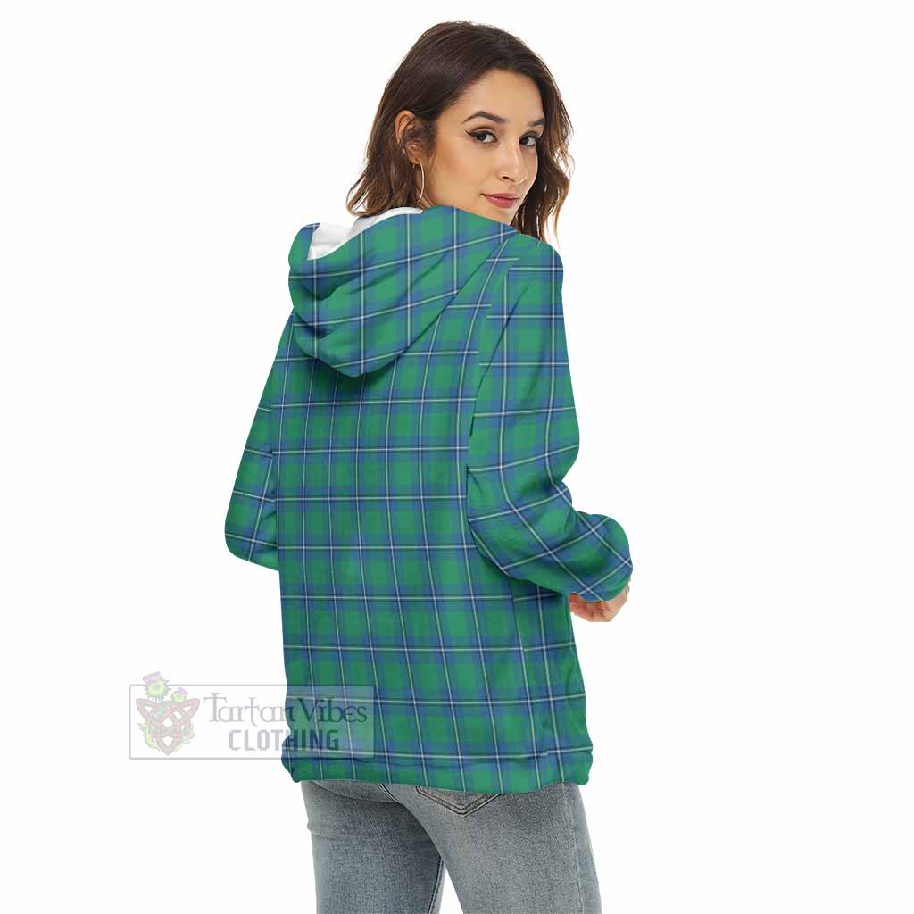 Tartan Vibes Clothing Irvine Tartan Crest Women's Borg  Half Zip Fleece Hoodie