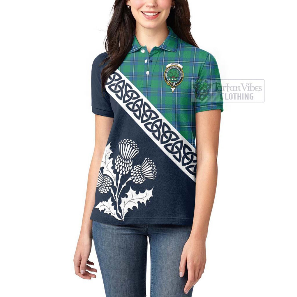 Tartan Vibes Clothing Irvine Tartan Women's Polo Shirt Featuring Thistle and Scotland Map