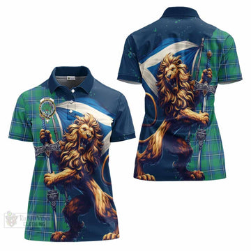 Irvine Tartan Family Crest Women's Polo Shirt with Scottish Majestic Lion