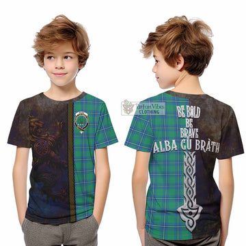Irvine Tartan Family Crest Kid T-Shirt Alba Gu Brath Be Brave Lion Ancient Style - Tartan Vibes Clothing