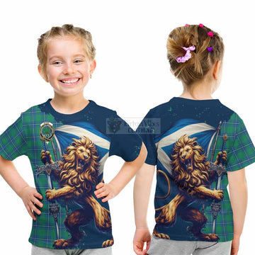 Irvine Tartan Family Crest Kid T-Shirt with Scottish Majestic Lion