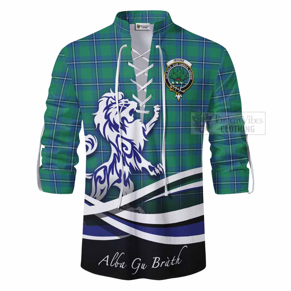 Tartan Vibes Clothing Irvine Tartan Ghillie Kilt Shirt with Alba Gu Brath Regal Lion Emblem